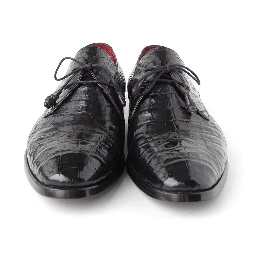 Paul Parkman Men's Black Genuine Crocodile Derby Shoes (ID#55W77-BLK)