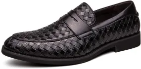 Santimon Men's Slip On Loafers, Comfort Breathable Woven Leather, Classic Penny Slot, Formal Casual Shoes