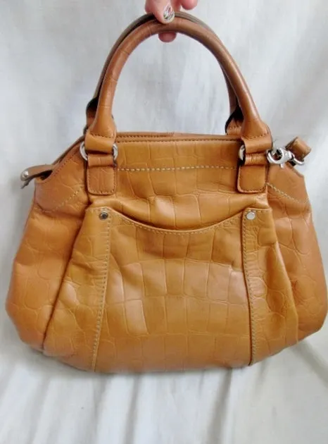 TIGNANELLO CROC Leather Shoulder Bag Handbag Satchel Tote CAMEL BROWN Hobo