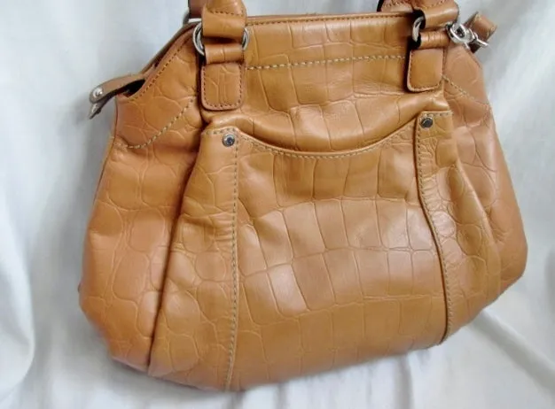 TIGNANELLO CROC Leather Shoulder Bag Handbag Satchel Tote CAMEL BROWN Hobo