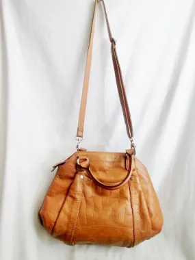 TIGNANELLO CROC Leather Shoulder Bag Handbag Satchel Tote CAMEL BROWN Hobo