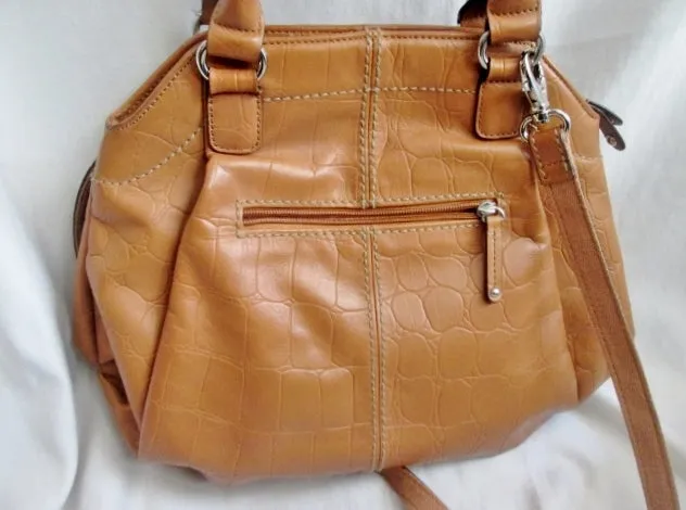 TIGNANELLO CROC Leather Shoulder Bag Handbag Satchel Tote CAMEL BROWN Hobo