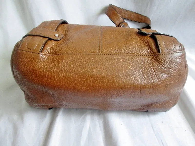 TIGNANELLO Pebbled Leather Shoulder Bag Handbag Satchel Tote CAMEL BROWN Hobo
