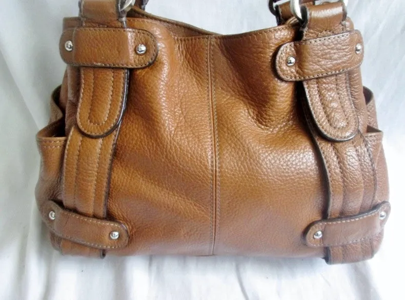 TIGNANELLO Pebbled Leather Shoulder Bag Handbag Satchel Tote CAMEL BROWN Hobo
