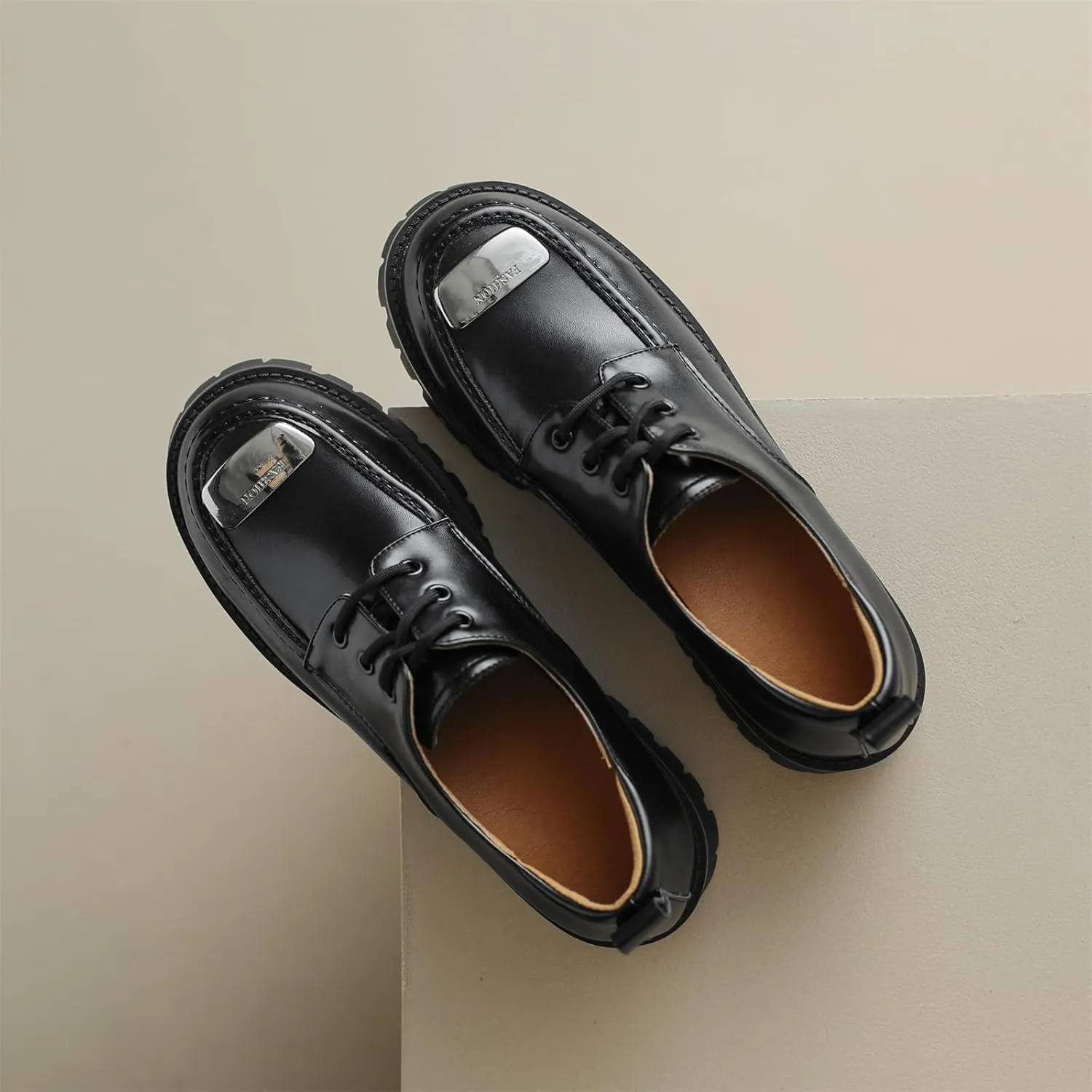 Women's Retro Platform Round Closed Toe Pump Loafers Lace Up Comfortable Chunky Mid Heel Metallic Office Work Casual Fashion Business Dress Shoes All Weather Daily Wear Flats