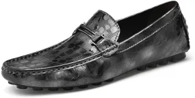 WOUND Men's Loafers Shoes Height Increasing Elevator 2.3in Vegan Leather Driving Loafers Lightweight Flat Heel Anti-Slip Outdoor Slip-ons (Color : Grey Taller, Size : 10)